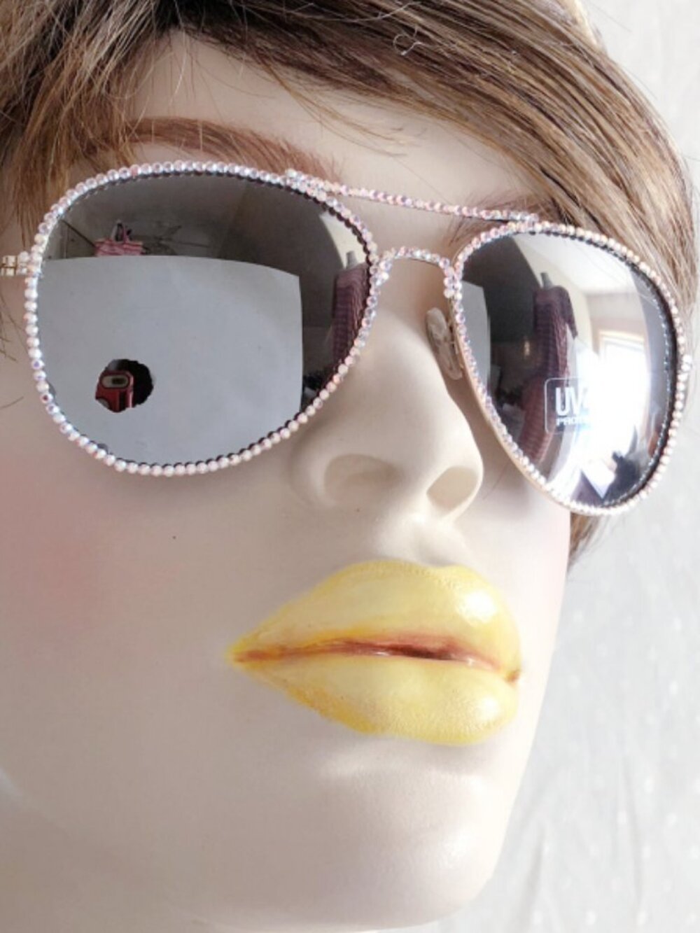 Aurora Swarovski Crystal Aviator Sunglasses Hand Embellished Silver Mirror Lens
